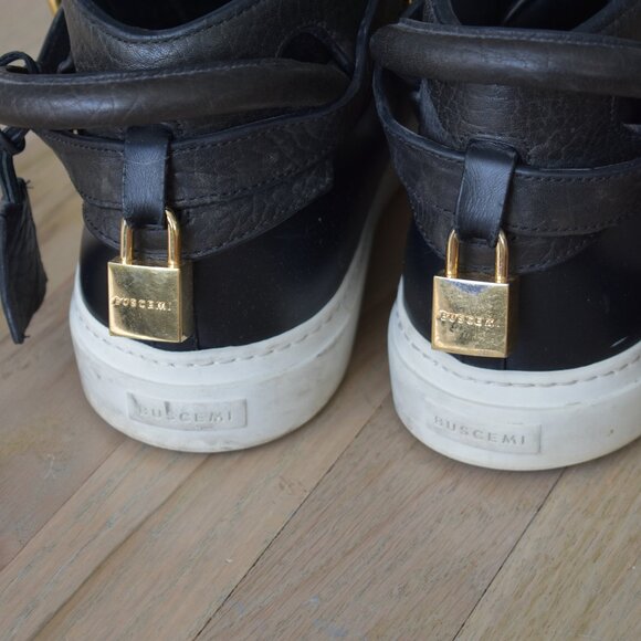 Buscemi Black Leather 100MM Sneakers with Gold Buckle Size 44 - Picture 7 of 12